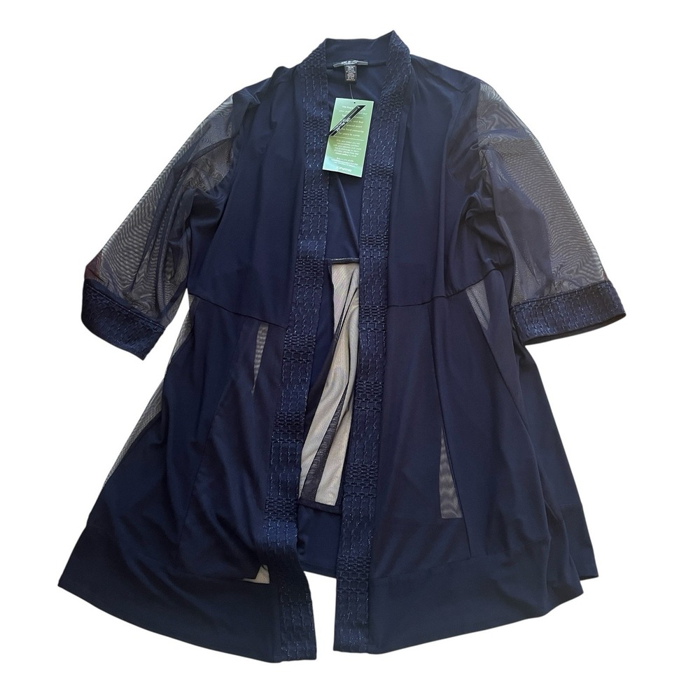 NWT R&M Collection Women's Size 16W Drape Cardigan Mesh Sparkle Formal Navy Blue